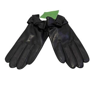 NWT Kate Spade Black Leather Self Knot Bow Gloves XL Style #KS1001658 New
